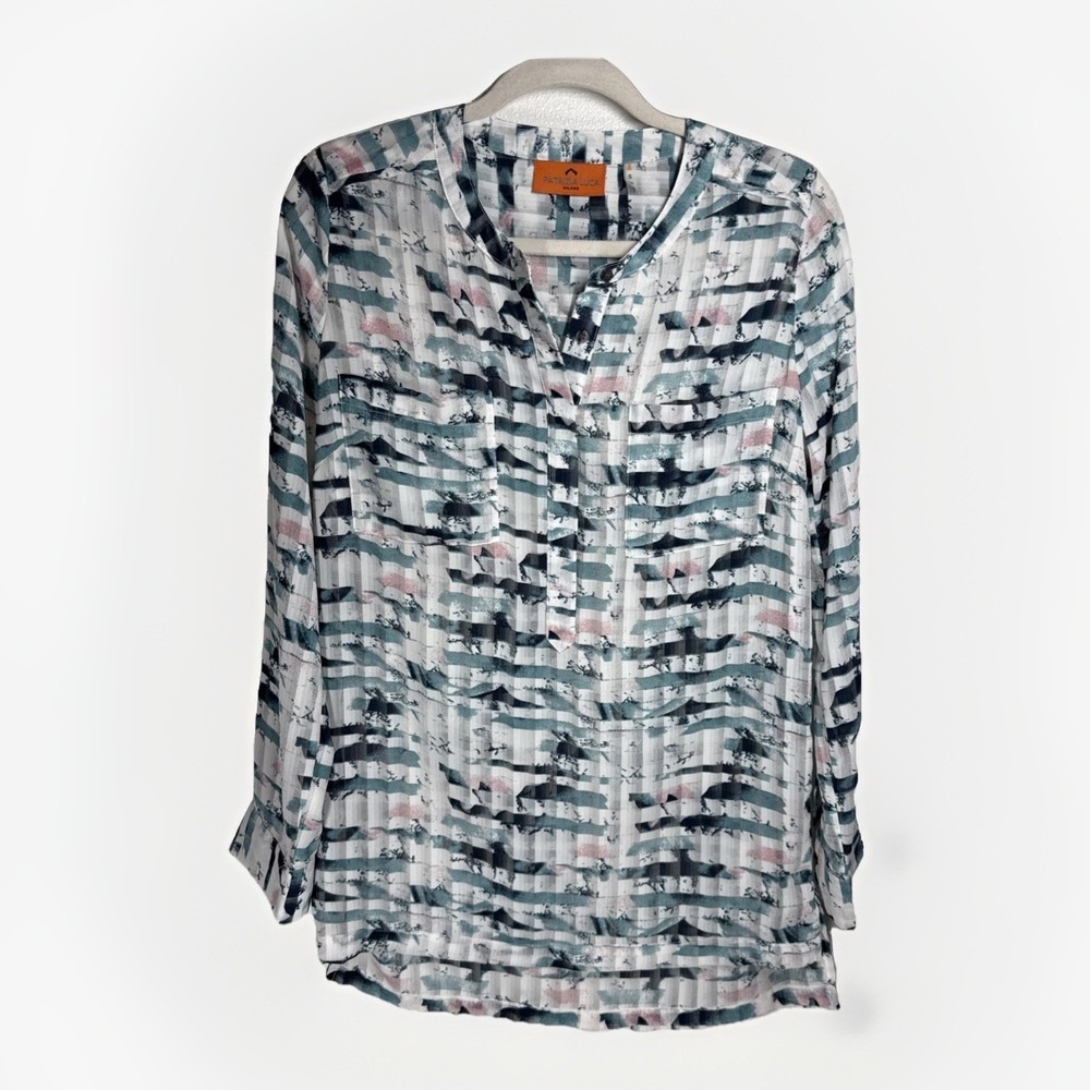 Patrizia Luca Milano Printed Blouse Women Small Pockets Professional‎ Top Sheer